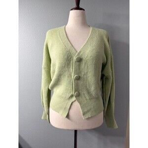 Pistachio Green V-Neck Button Cardigan Sweater Lumiere L